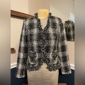 CAbi designer style fringe blazer split back detail. Never worn.